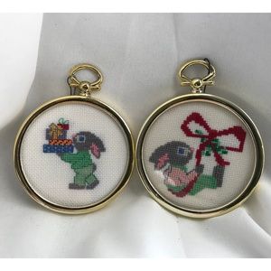 VTG Set of 2 Boy Girl Bunny Needlepoint Ornaments